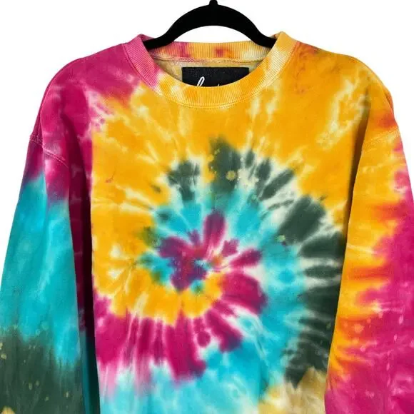 La Detresse Revolve Womens Tropical Pullover Tie Dye Fleece Sweatshirt Medium M - Picture 2 of 11